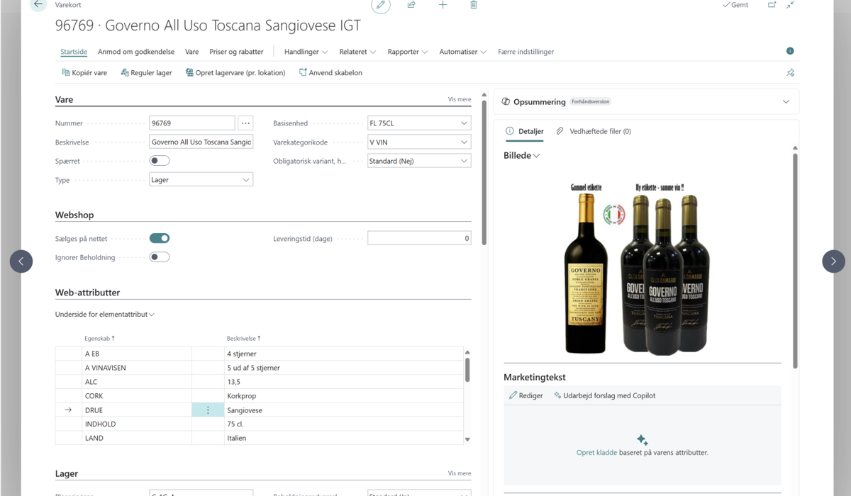 Webshop and Item Card in Business Central