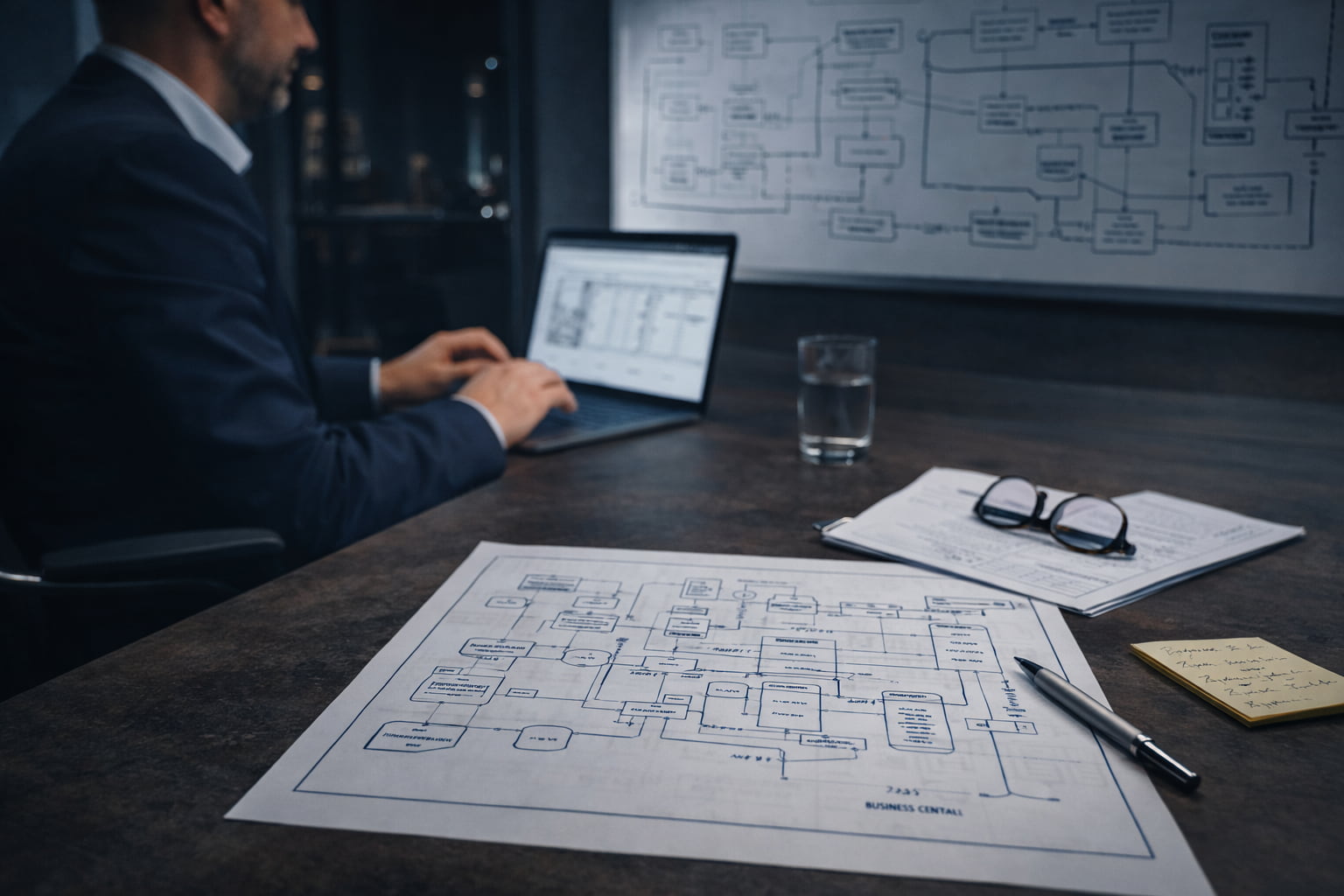 Strukturel gennemgang af systemarkitektur og integrationsflow i Microsoft Business Central-miljø.