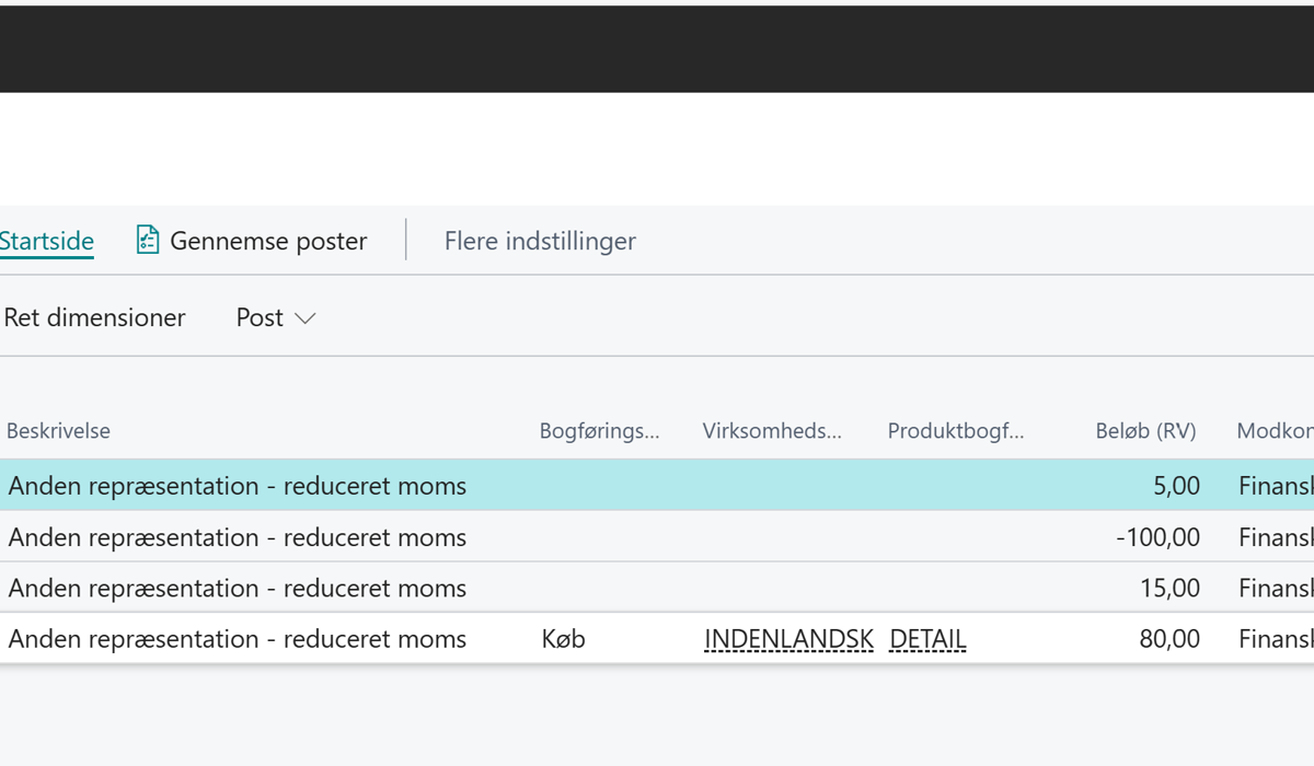 Business Central - finansposter med reduceret moms