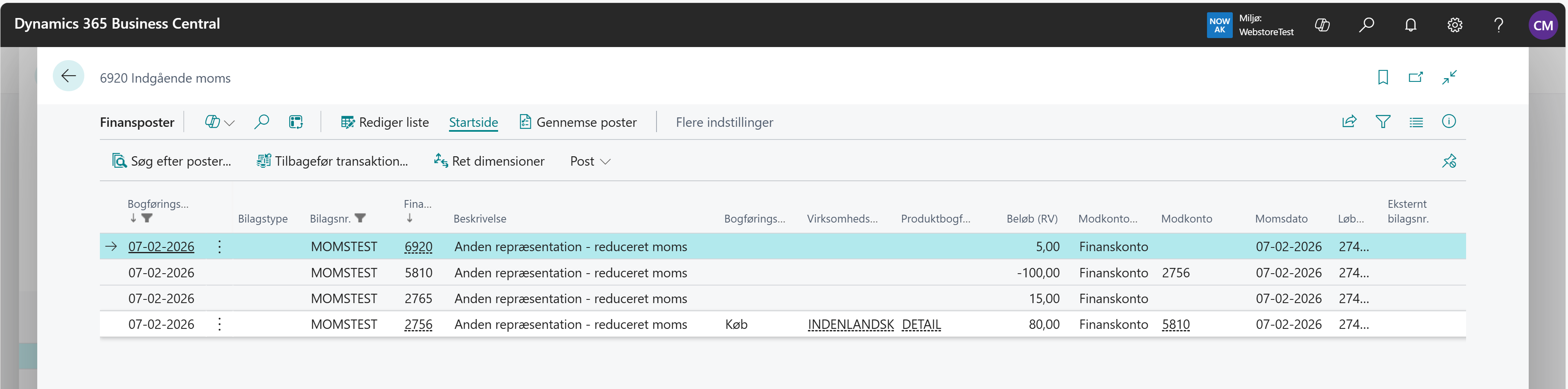 Business Central - finansposter med reduceret moms