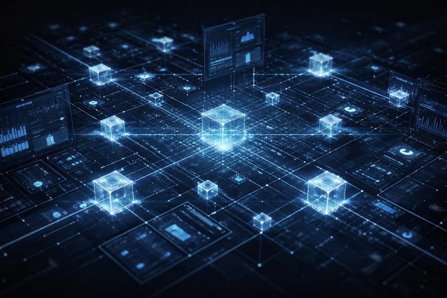 Visualization of complex system landscape with connected data layers